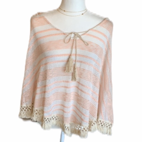 ORANGE CREEk Peach/Cream Tassle Hem Sheer Poncho - Picture 6 of 8